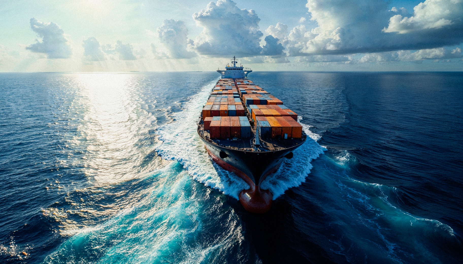 Navio porta-contêineres navegando em oceano aberto